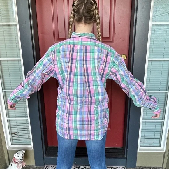 80s Mens RALPH LAUREN Cotton Shirt, Pastel Colors Long Sleeve Button Up size L - Picture 6 of 7